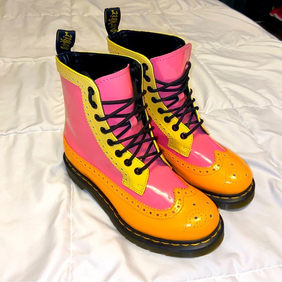 Dr. Martens Shoes - Dr. Marten’s Lamper Harrie Acid Orange Boots Brogues Pink Yellow Size 7 Docs